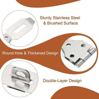 ya 26 10.21 baidi 4 Pcs 3 Hasp Lock Latch Stainless Steel Packlock Clasp with Screw, Silver