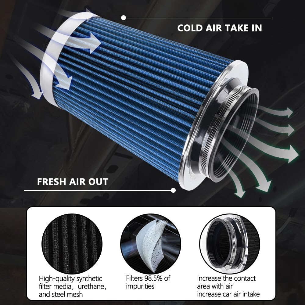 ya 13 9.15 baidi BL Universal Clamp On Cone High Flow Air Intake Filter 9 Tall 3 3.5 4 Inlet
