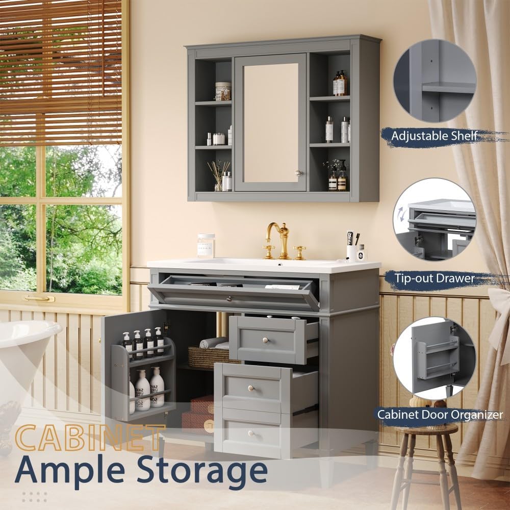 ya 28 10.13 baidi 36'' Gray Bathroom Vanity Cabinet Sink Mount Mirror Cabinet