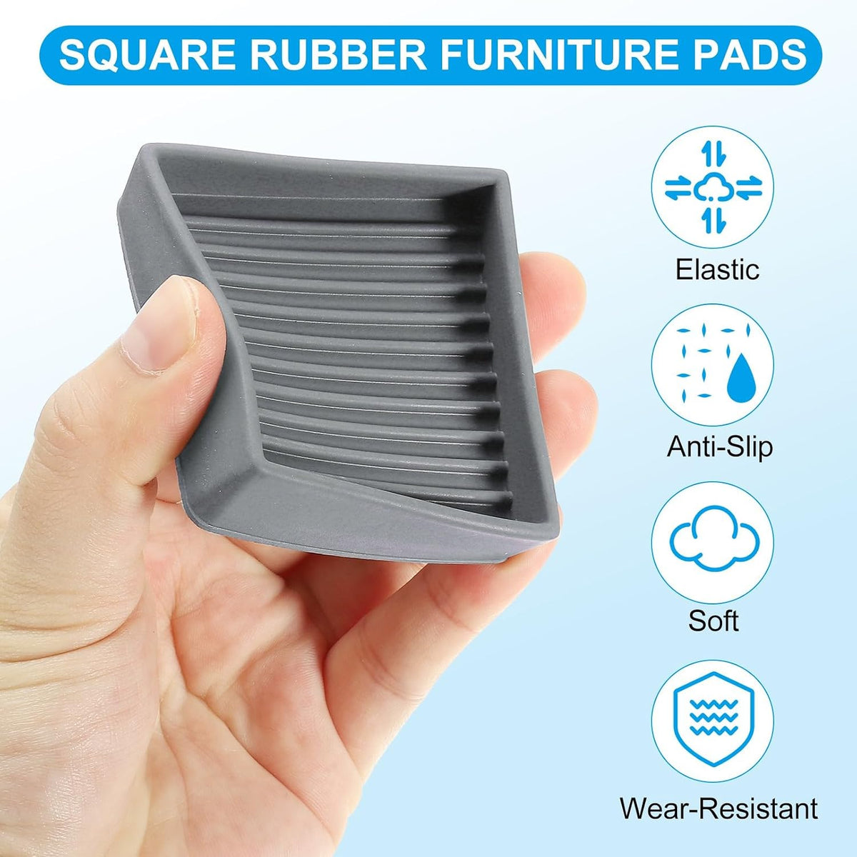 ya 26 10.21 baidi 4 Pack Square Rubber Furniture Pads 2.5x2.5 for Furniture Feet, Grey