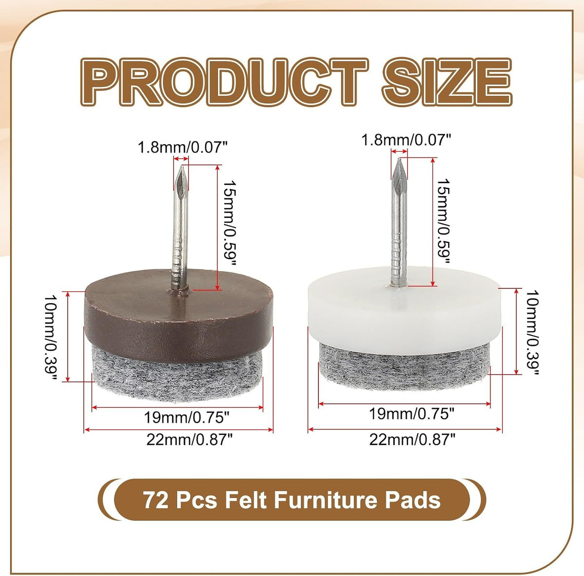 ya 26 10.21 baidi 72 Pcs 22 mm Nail-on Felt Pads, Felt Furniture Sliders Pads, Black/Brown/White