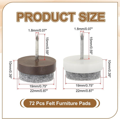ya 26 10.21 baidi 72 Pcs 22 mm Nail-on Felt Pads, Felt Furniture Sliders Pads, Black/Brown/White