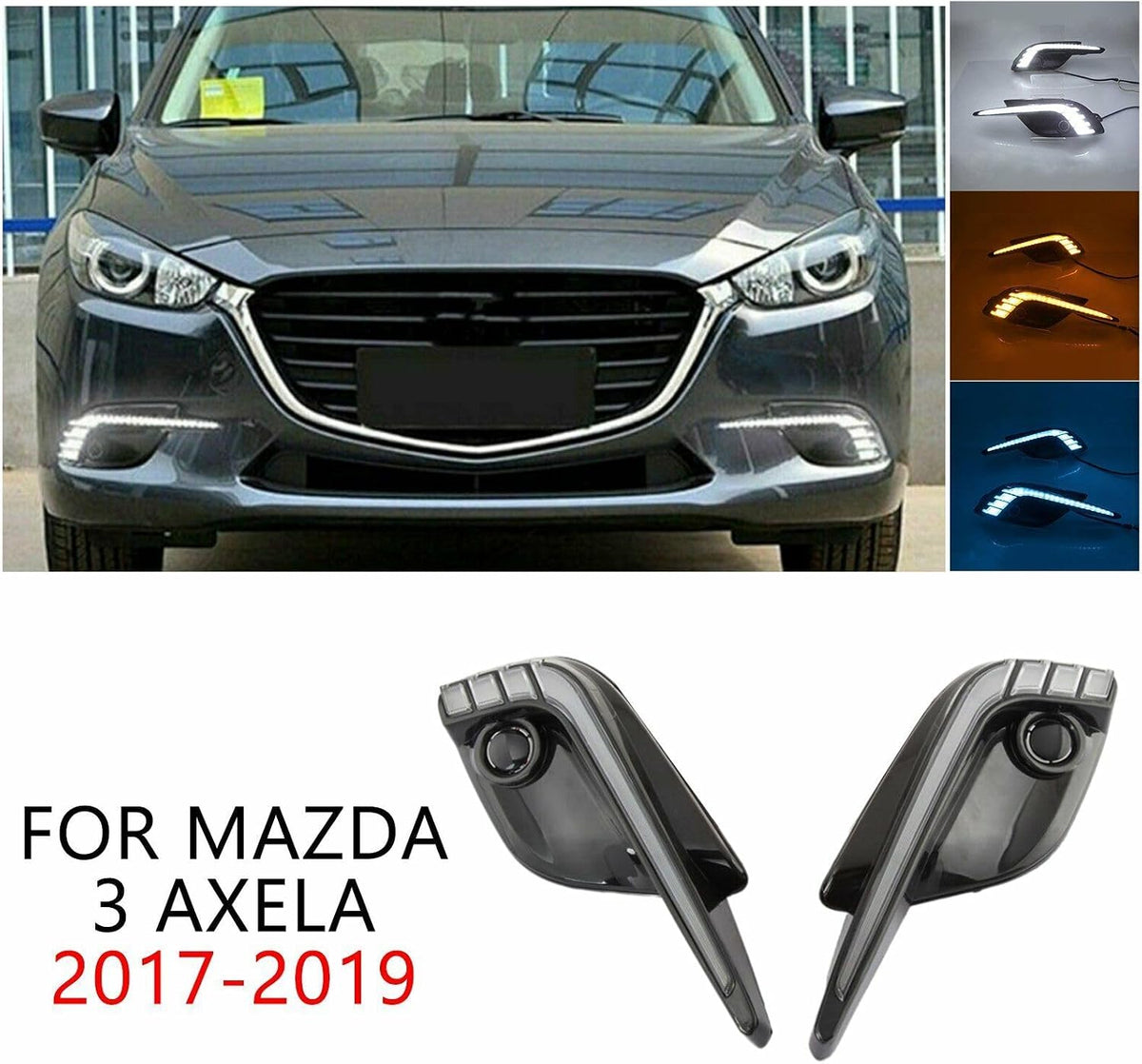 ya 4 8.8 Suitable for Mazda 3 Axela 2017-19 LED DRL Daytime Running Lights Fog Lights Driving Bumper 