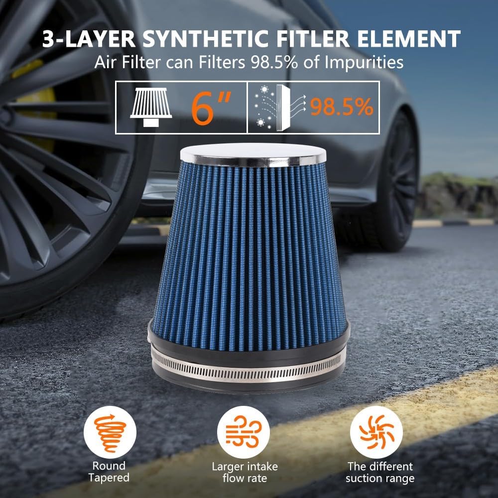 ya 13 9.15 baidi 6 inch 152mm Short High Flow Inlet Cone Dry Filter Cold Air Intake 7 Tall Blue