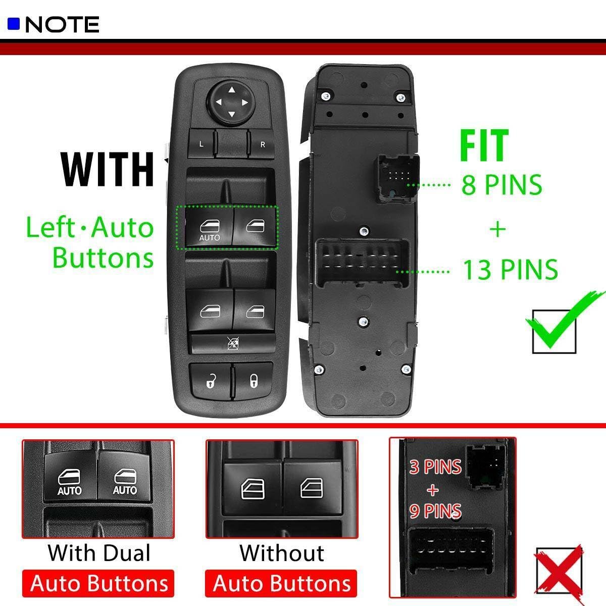 ya 6 8.24 baidi Master Power Window Switch Actuator Side for Liberty 2008-2012 Nitro Journey 
