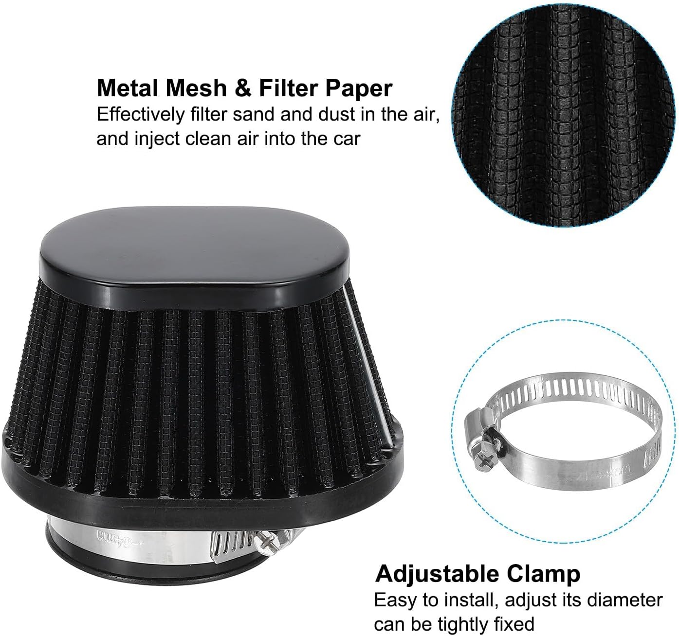 ya 5 8.10 51mm Air Filter Mushroom Head Oval Motorcycle Clamp on Air Engine Filter Black