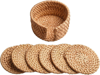 ya 14 9.20 baidi Round Natural Wicker Coasters Handwoven Straw Trivets for Hot and Cold Drinks-1