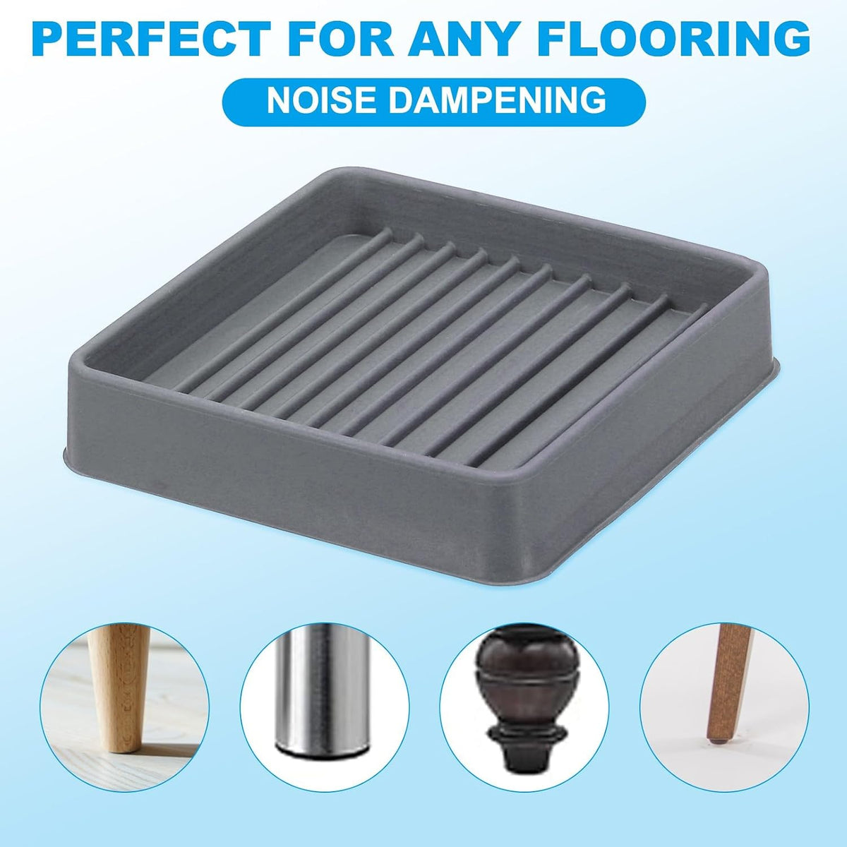 ya 26 10.21 baidi 4 Pack Square Rubber Furniture Pads 2.5x2.5 for Furniture Feet, Grey