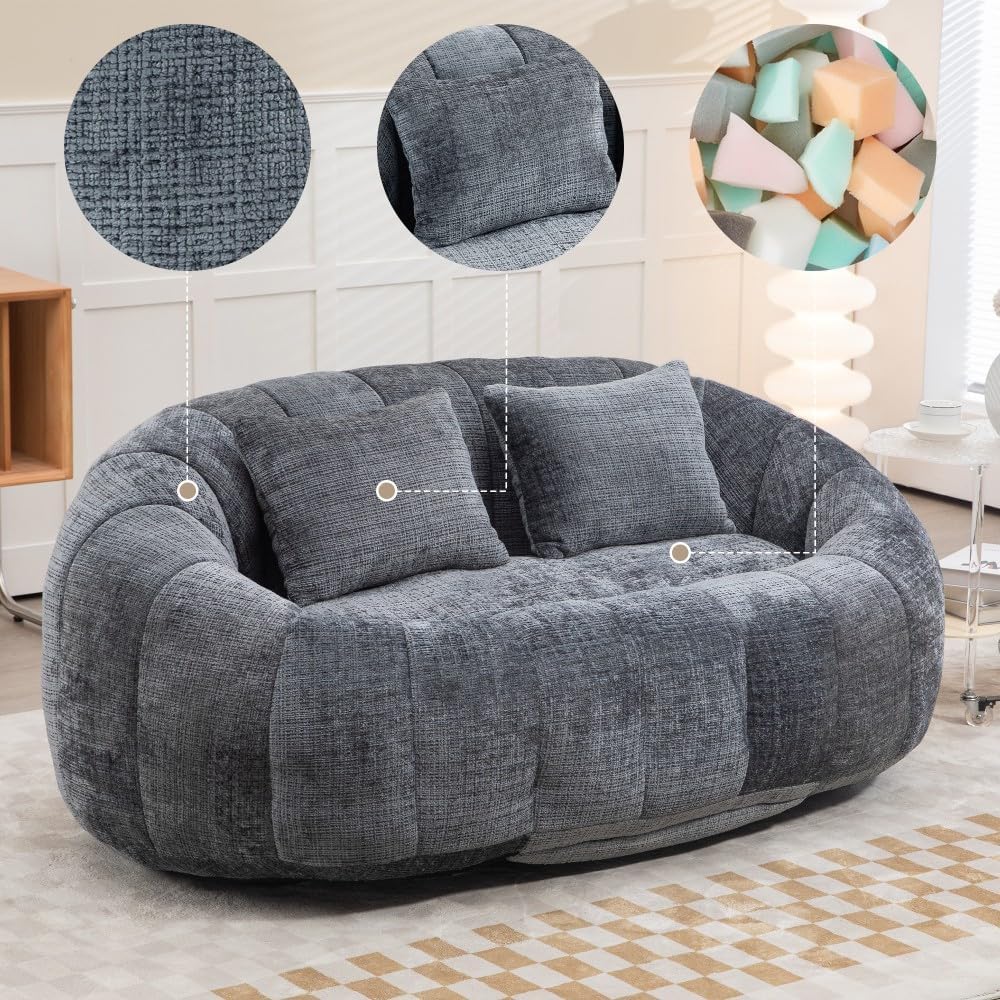 ya 28 10.13 baidi Chenille Bean Bag Sofa Gray - Back,Indoor/for Adults & Kids