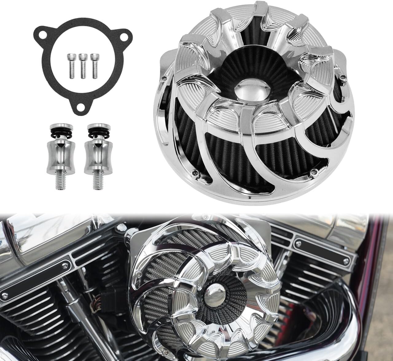 ya 5 8.10 Spiral Chrome Cut Air Cleaner Intake Filter Fit for Harley M8 Touring 2017-2022