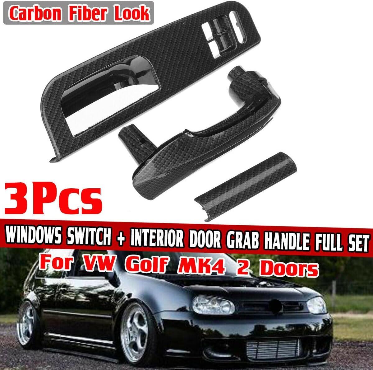 ya 4 8.14 3X Carbon Interior Door Handle Pull Handle Trim Door Handle Trim for VW for Golf 4 for Bora