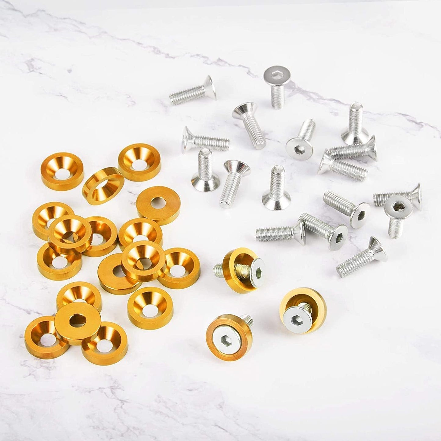 ya 6 8.24 baidi 20PCS Billet Aluminum Fender Bumper Washer Bolt Engine Bay Dress Up Kit M6 Gold