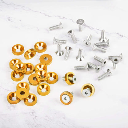 ya 6 8.24 baidi 20PCS Billet Aluminum Fender Bumper Washer Bolt Engine Bay Dress Up Kit M6 Gold