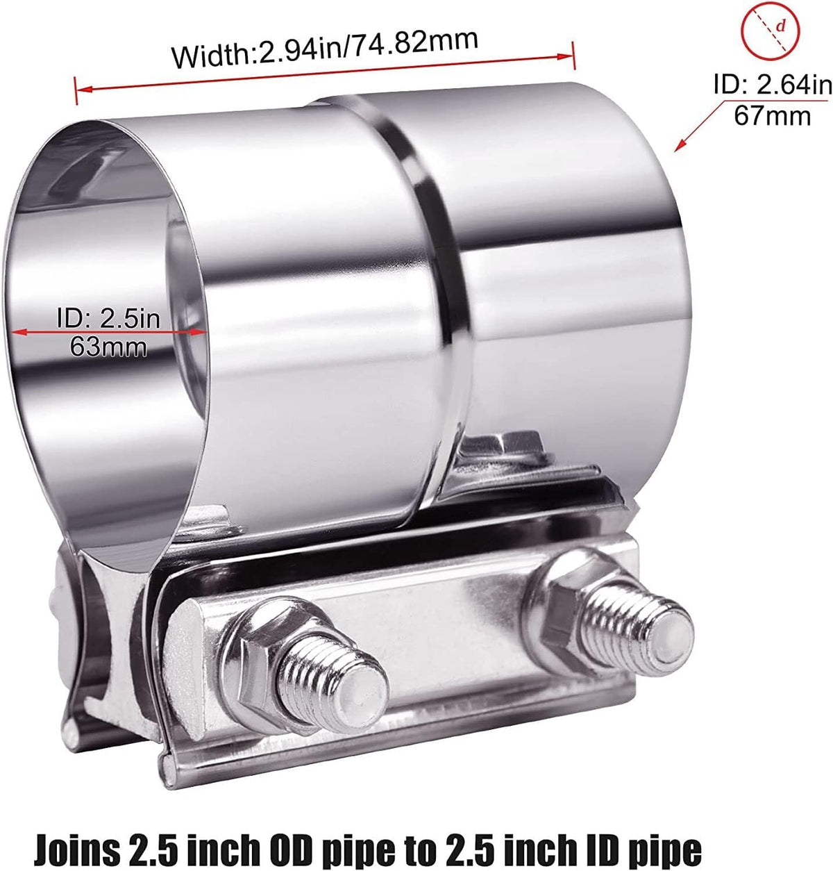 ya 4 8.8.2 2.5 inch exhaust clamp connector with sleeve connector stainless steel pair 