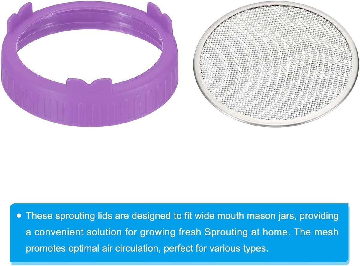 ya 14 9.20 baidi Sprouting Lids for Jar, 4 Pcs Stainless Steel Mesh Wide Mouth Cap Lids Purple-1