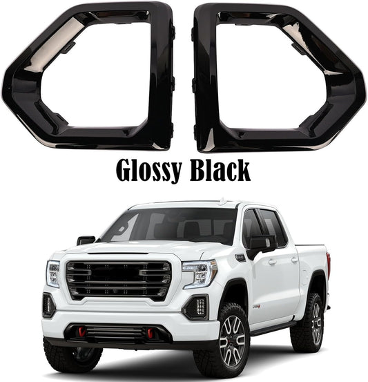 ya 4 8.14 Gloss Black Front Fog Light Outer Bezel Cover for for GMC for Sierra 2019-21 Denali SLT