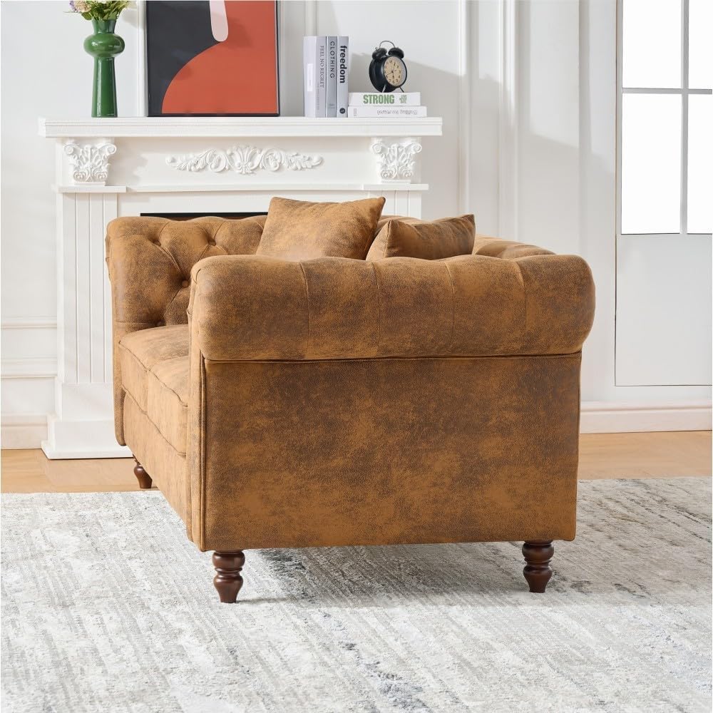 ya 28 10.13 baidi 83 Brown Modern Chesterfield Tech Fabric Sofa w/Roll Armrest,3 Seater