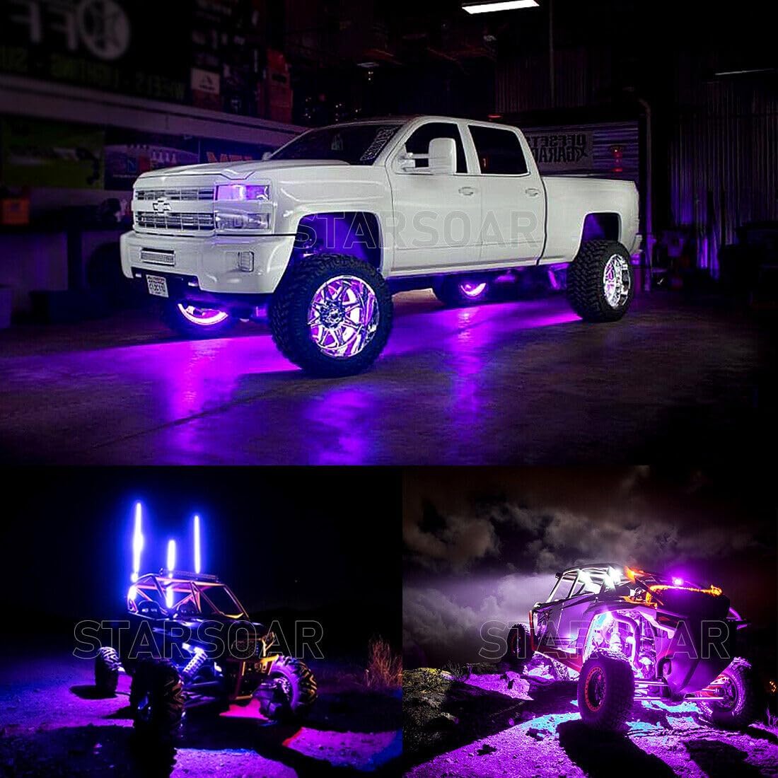 ya 4 8.8 6-Pack Set Purple LED Rock Light Off-Road Truck Car Bottom Rail Drilling Rig Light 9W