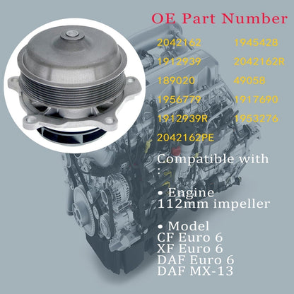 ya 4 8.24 baidi Water Pump for 2010-2022 for Peterbilt MX-13 Series Paccar 2042162/2042162PE