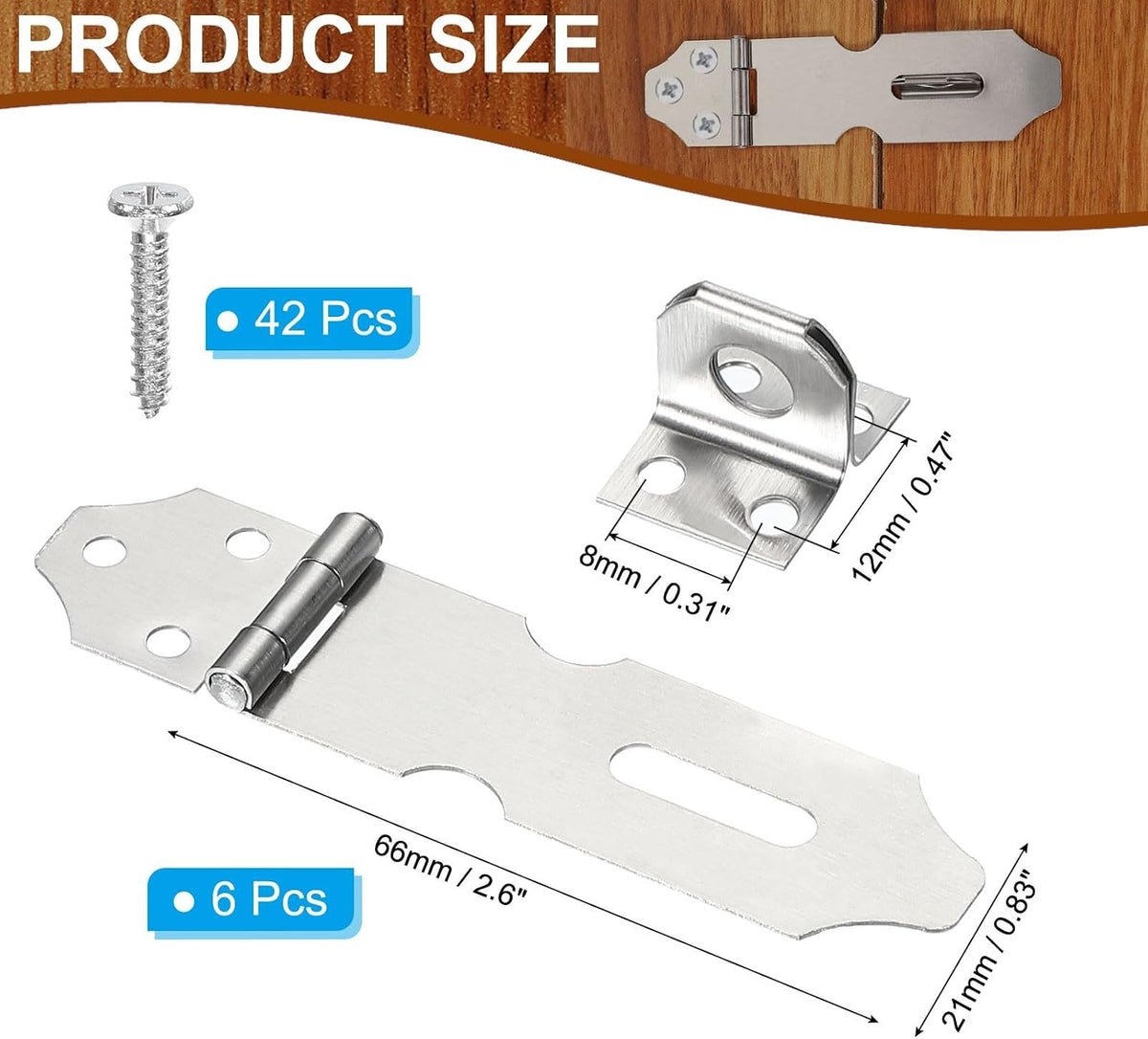 ya 26 10.21 baidi 6 Pcs 2.6 Hasp Lock Latch Stainless Steel Packlock Clasp with Screw, Silver-2
