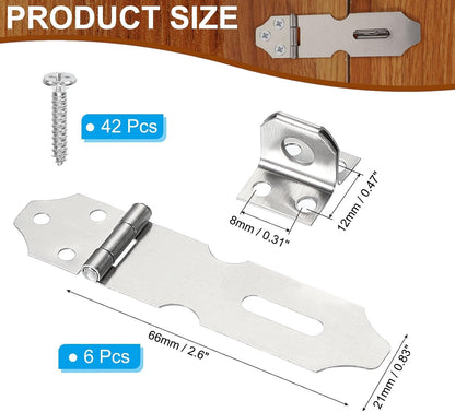 ya 26 10.21 baidi 6 Pcs 2.6 Hasp Lock Latch Stainless Steel Packlock Clasp with Screw, Silver-2