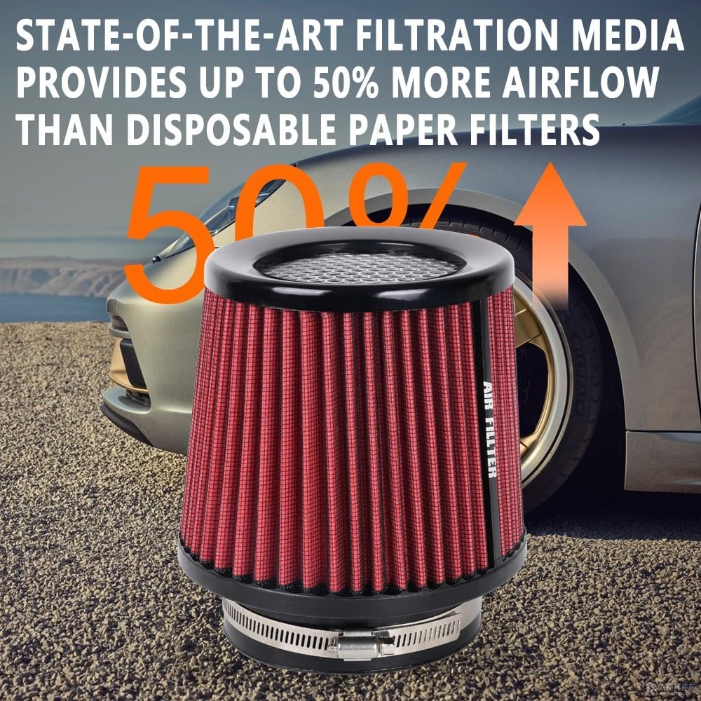 ya 13 9.15 baidi 3 3.5 4 Cold Air Intake Filter Inlet 3 Sizes in 1 6.5 Tall Red Universal