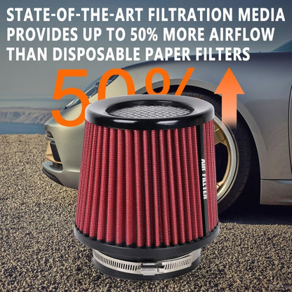 ya 13 9.15 baidi 3 3.5 4 Cold Air Intake Filter Inlet 3 Sizes in 1 6.5 Tall Red Universal