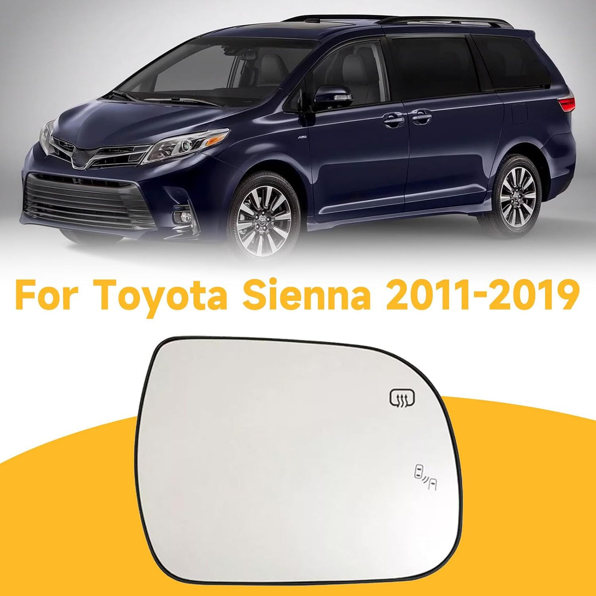 ya 11 9.14 baidiReplacement Right Heated Side Mirror Glass Lens for Toyota for SIENNA 2011-19 -