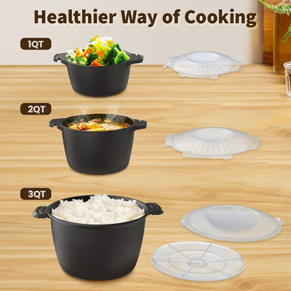 ya 14 9.20 baidi 3-Piece Microwave Cookware Set,Microwave Vegetable er,Microwave Rice Cooker-1