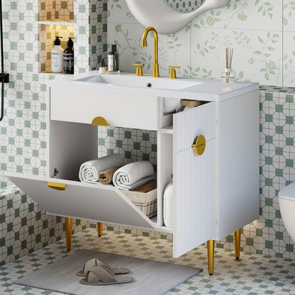 ya 28 10.13 baidi 36 Bathroom Vanity White Resin Basin - Modern Storage Cabinet,Soft-Closing