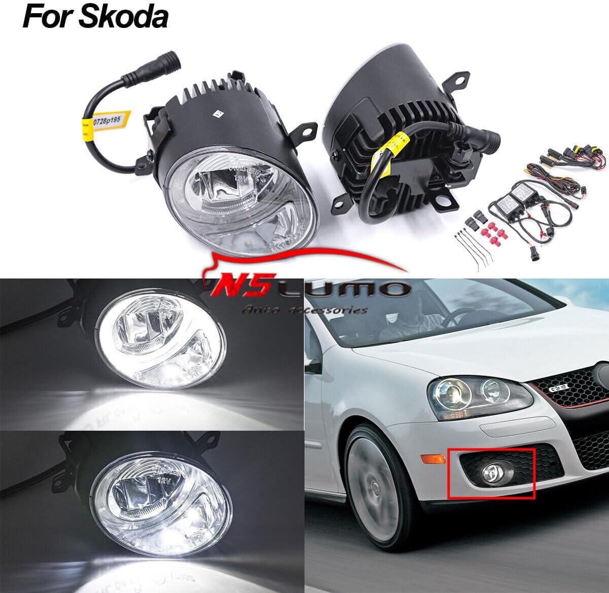 ya 7 8.24 baidi Front Clean Lens LED Bumper Fog Light Driving Light Suitable for 2012-2013 for Skoda Citigo 