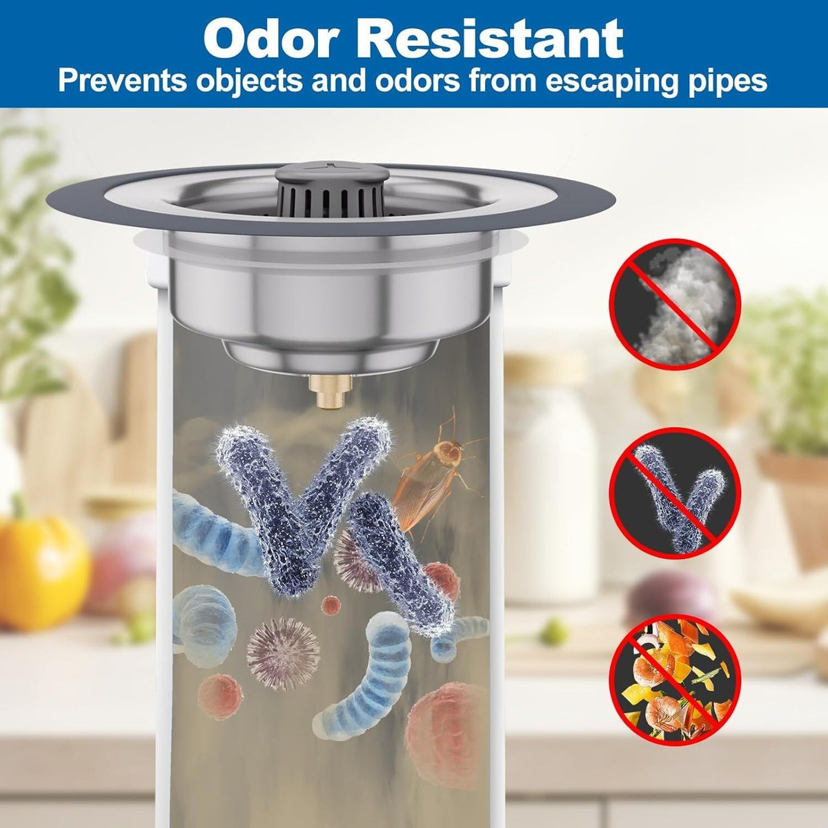 ya 14 9.20 baidi 3 in 1 Sewer Strainer - 304 Stainless Steel and Silicone Anti Clogging Basket-2
