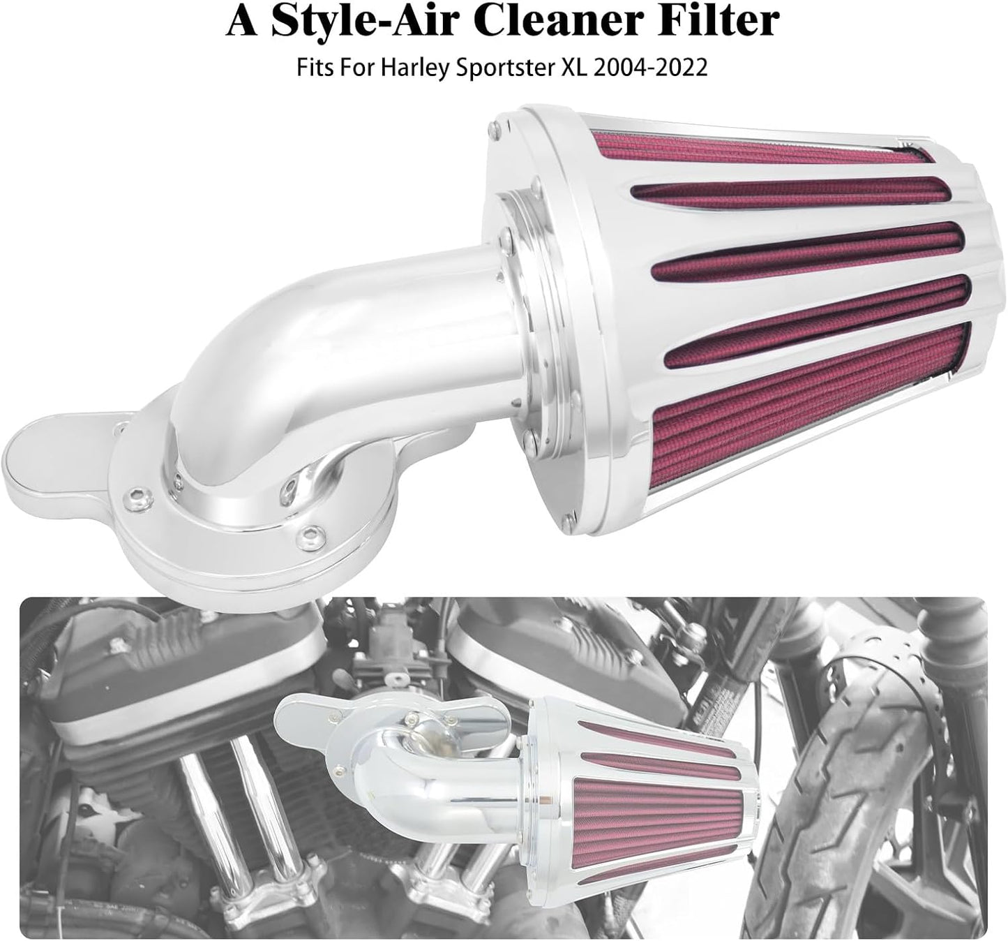ya 5 8.10 Cone Chrome Air Filter Red Intake for Harley Sportster XL883 1200 48 72 04-2022