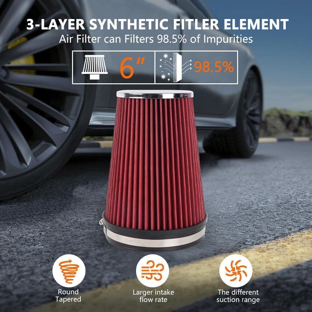 ya 13 9.15 baidi 6 152mm Universal Inlet Truck Air Intake Cone Replacement Dry Air Filter RED
