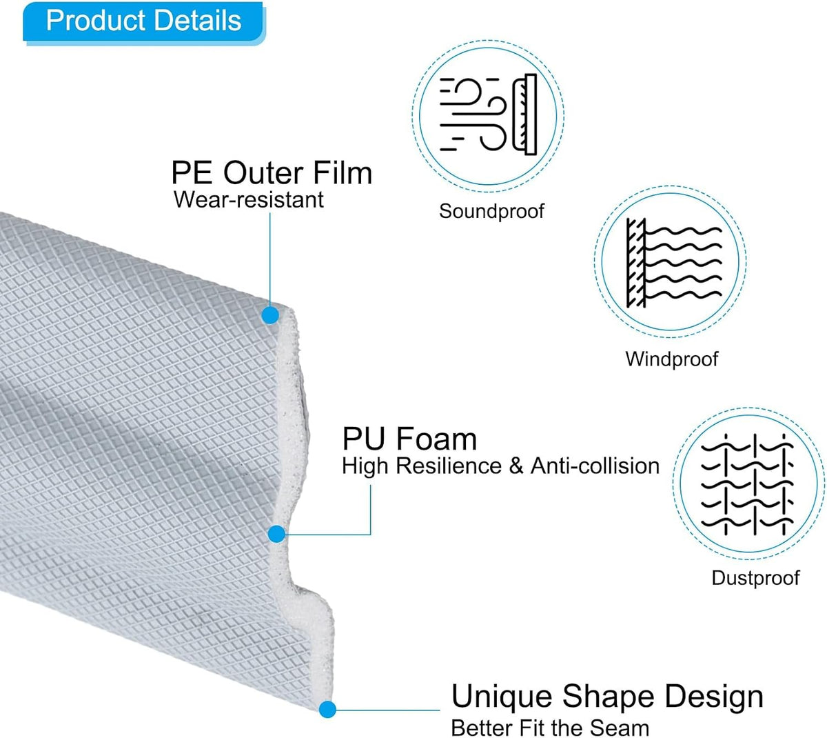 ya 26 10.21 baidi 26.2Ft Weather Stripping Door Seal, PU Foam Door Weather Stripping, Grey