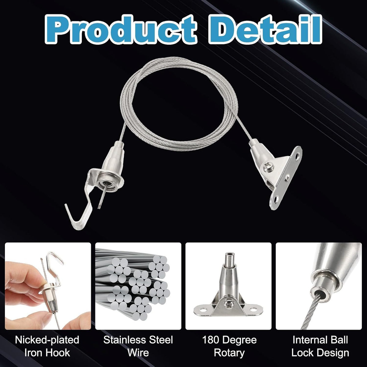 ya 26 10.21 baidi 4 Pcs 2m x 1.5mm Heavy Duty Picture Hanging Wire with 180 Rotary Hook