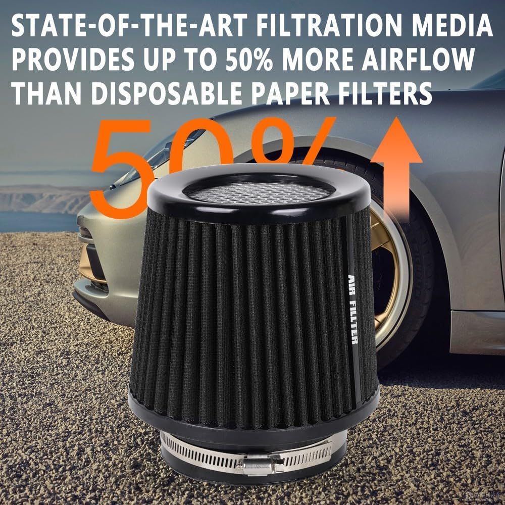ya 13 9.15 baidi BLACK High Per for MAN ce Cold Air Intake Air Filter 3, 3.5, 4 Inlet, 6.5 Tall