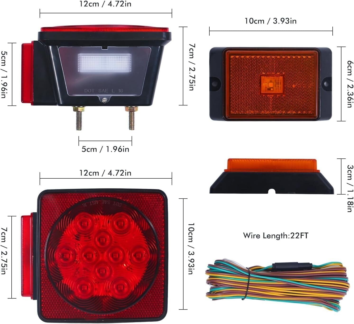 ya 7 8.24 baidi 12 Volt Rear LED Submersible Trailer Tail Light Kit Boat Marking Truck Waterproof 