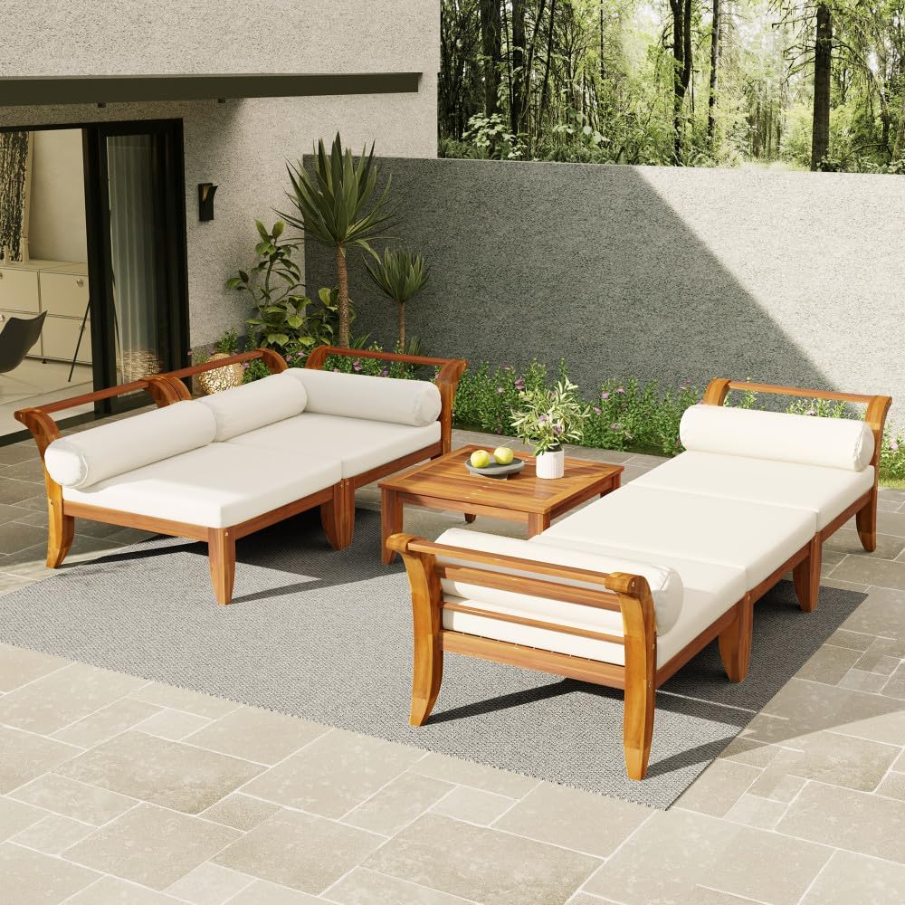 ya 28 10.13 baidi Patio 6pc Sofa Set,Modular L-Shaped (Convertible Daybed),Tea Table+Ottoman,