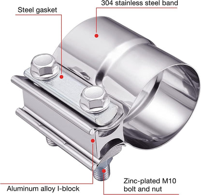 ya 4 8.8.2 2.5 inch exhaust clamp connector with sleeve connector stainless steel pair 