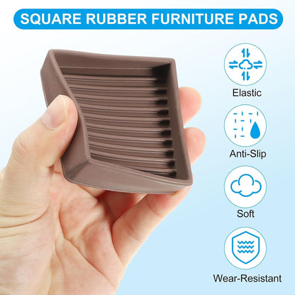 ya 26 10.21 baidi 4 Pack Square Rubber Furniture Pads 3x3 for Furniture Feet, Brown