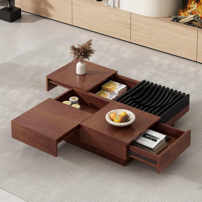 ya 28 10.13 baidi Italian Retro - Brown Inspired Acacia Wood Storage Coffee Table ,Easy Assem