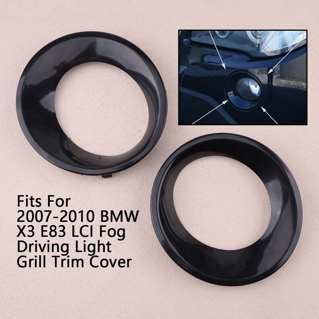 ya 4 8.14 Pair of Front Fog Light Ring Cover Molding Decoration Fits for BMW X3 E83 LCI 07-10 @