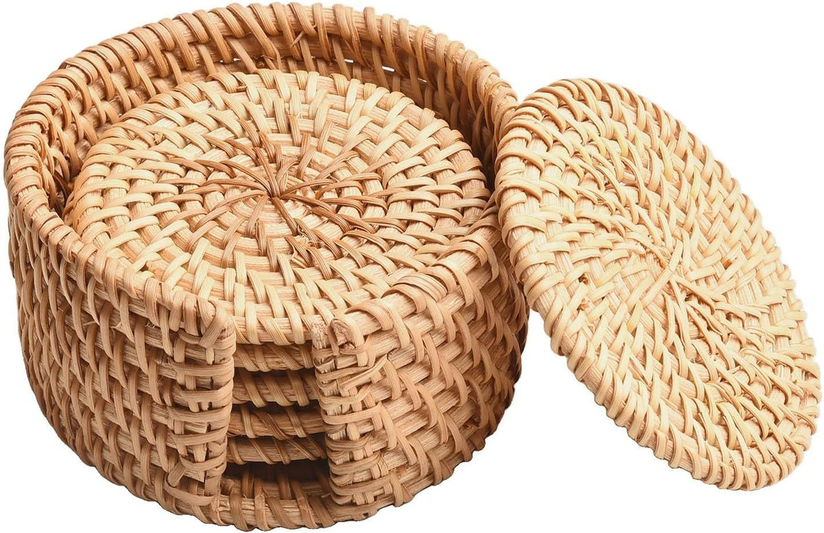 ya 14 9.20 baidi Round Natural Wicker Coasters Handwoven Straw Trivets for Hot and Cold Drinks-1