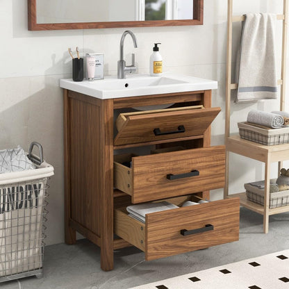 ya 28 10.13 baidi 24'' Bathroom Vanity Modern Ceramic Basin - 3 Drawers Cabinet, Single Sink