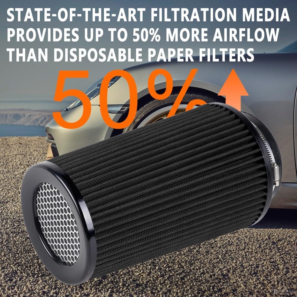ya 13 9.15 baidi 3 3.5 4 Cold Air Intake Filter Inlet 3 Sizes in 1 10.5 Tall Universal Black