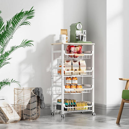 ya 26 10.21 baidi 5 Tier Fruit Basket Kitchen Food Stora Hanging Rack, Stackable Stora Cart