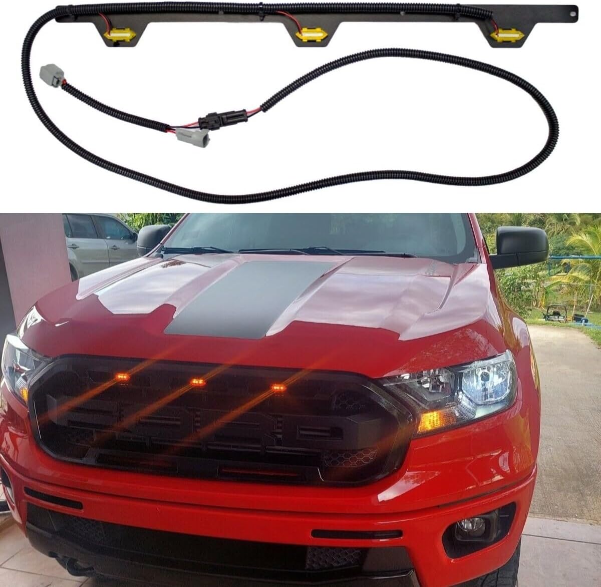 ya 7 8.24 baidi Grille Light Kit for Ford Ranger 2019-23 Amber LED Light Bar Raptor Style 3 LED