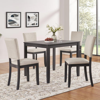 ya 28 10.13 baidi Modern Dining Table Set Wooden-5-Piece, 4 Chairs,Antique Black+Beige for Ki