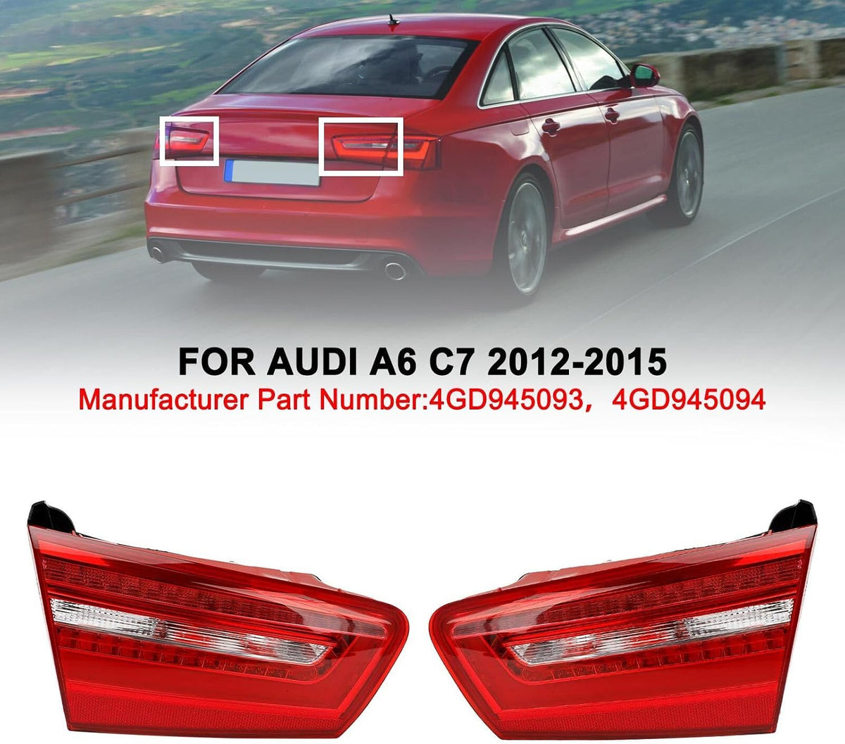 ya 10 9.16 zhengce 2x Left+Right Inner Trunk LED Tail Light Lamp for AUDI A6 C7 2012-2015